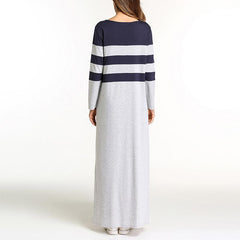 Autumn Round Neck  Coloured Striped Maxi  Dress