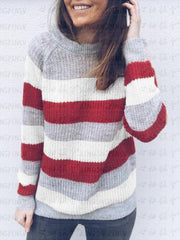 Round Neck Striped Colorblock Sweater