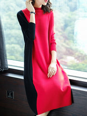 Round Neck  Color Block Shift Dress