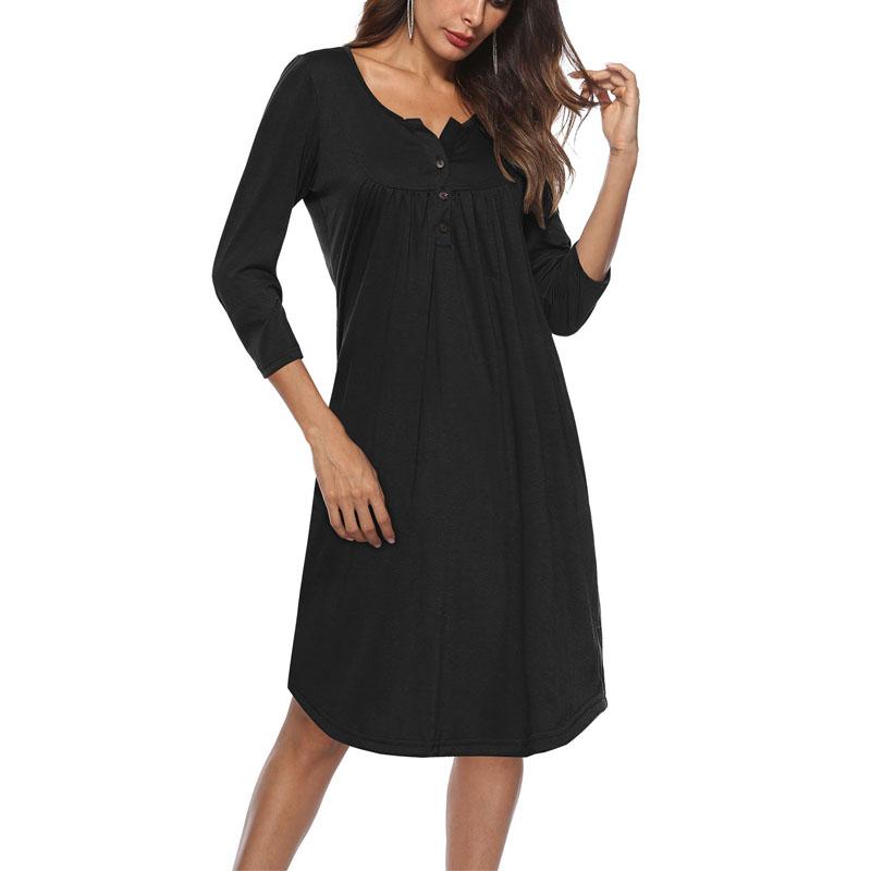 Women Basic Popular Seven-Quarter-Sleeve Patchwork Casual Shift Dress