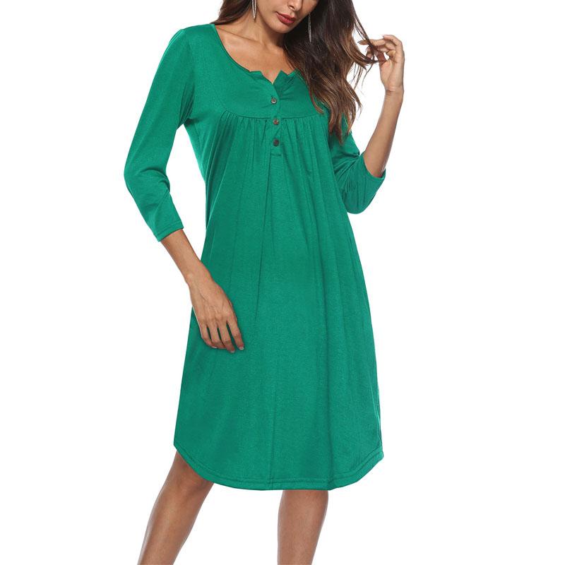 Women Basic Popular Seven-Quarter-Sleeve Patchwork Casual Shift Dress