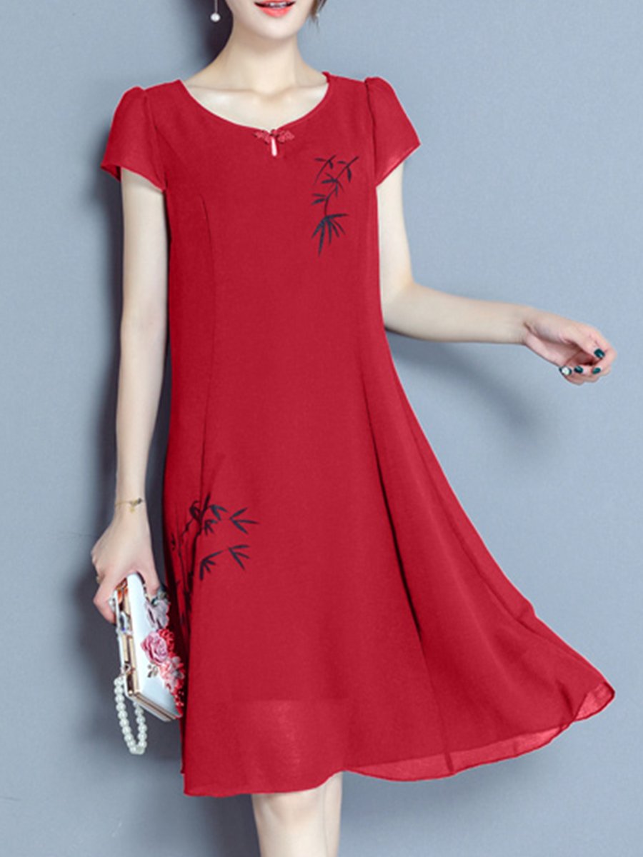 Round Neck  Printed Maxi Dress