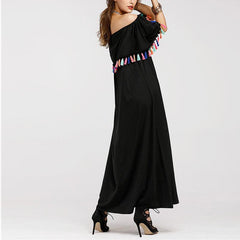 Off Shoulder Tassel Plain Casual Dress
