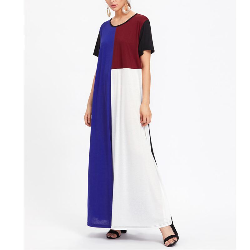 Women Loose Multi-Color Patchwork Casual Maxi Dress