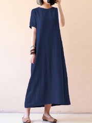 Round Neck  Plain Maxi Dress