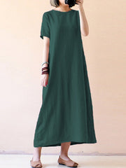 Round Neck  Plain Maxi Dress
