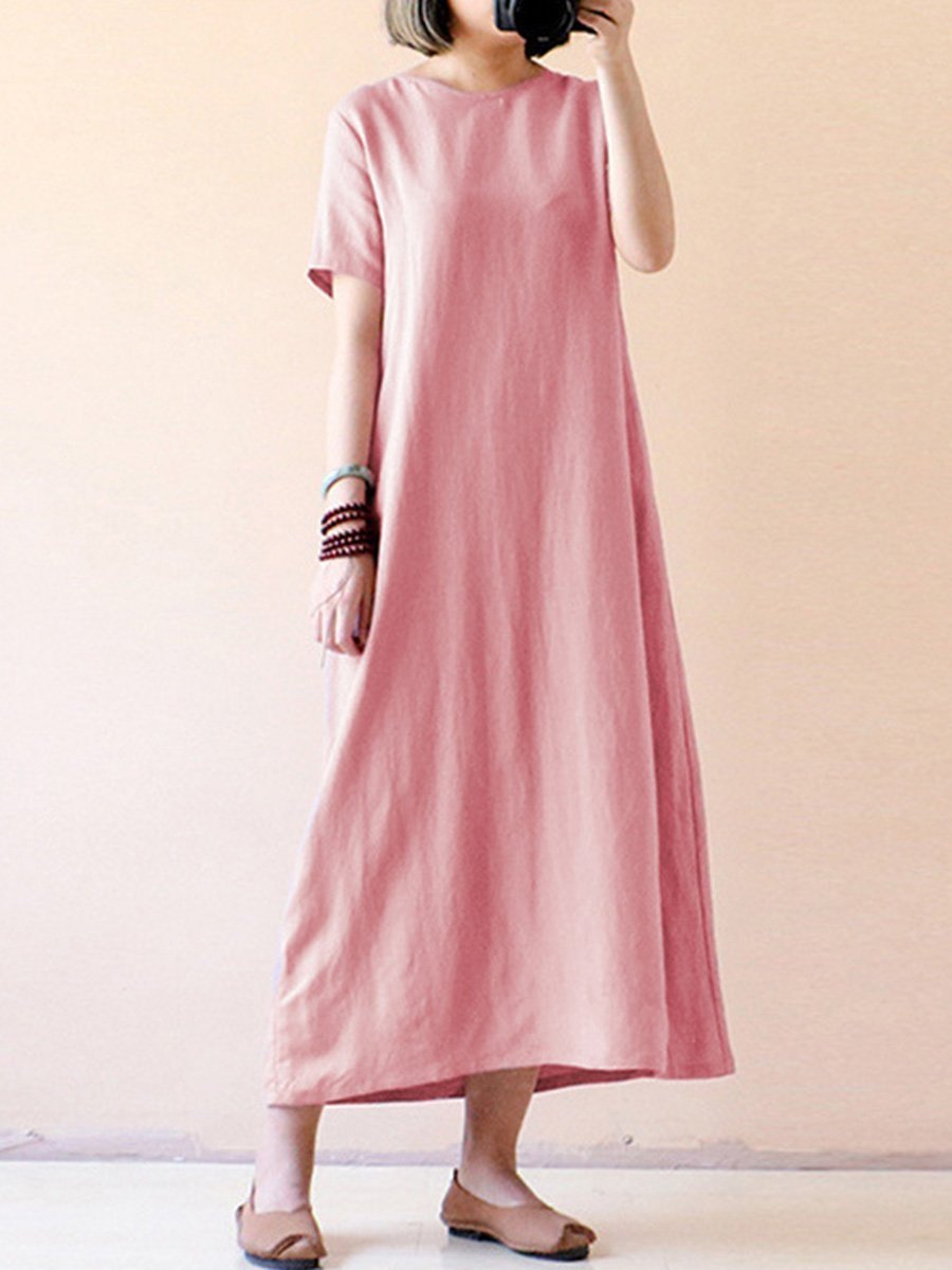 Round Neck  Plain Maxi Dress