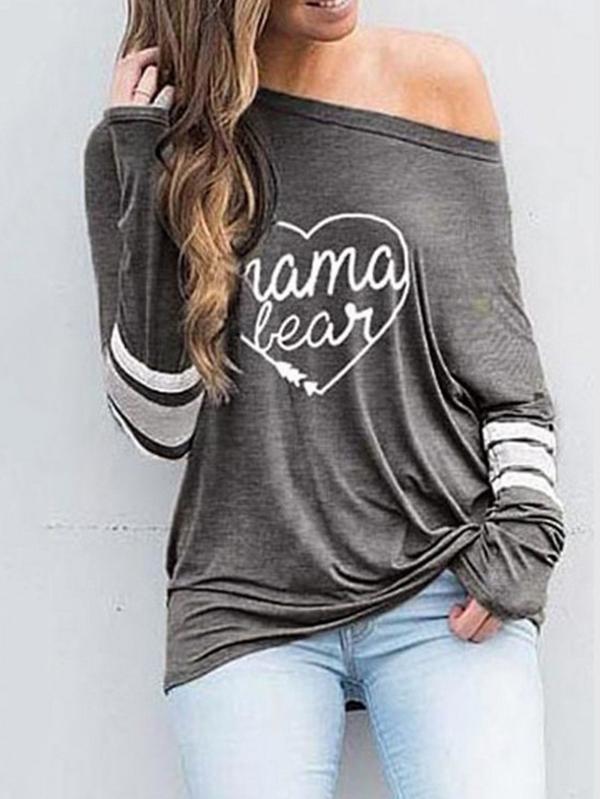 Fashion Printed Slanted Shoulder T-Shirt