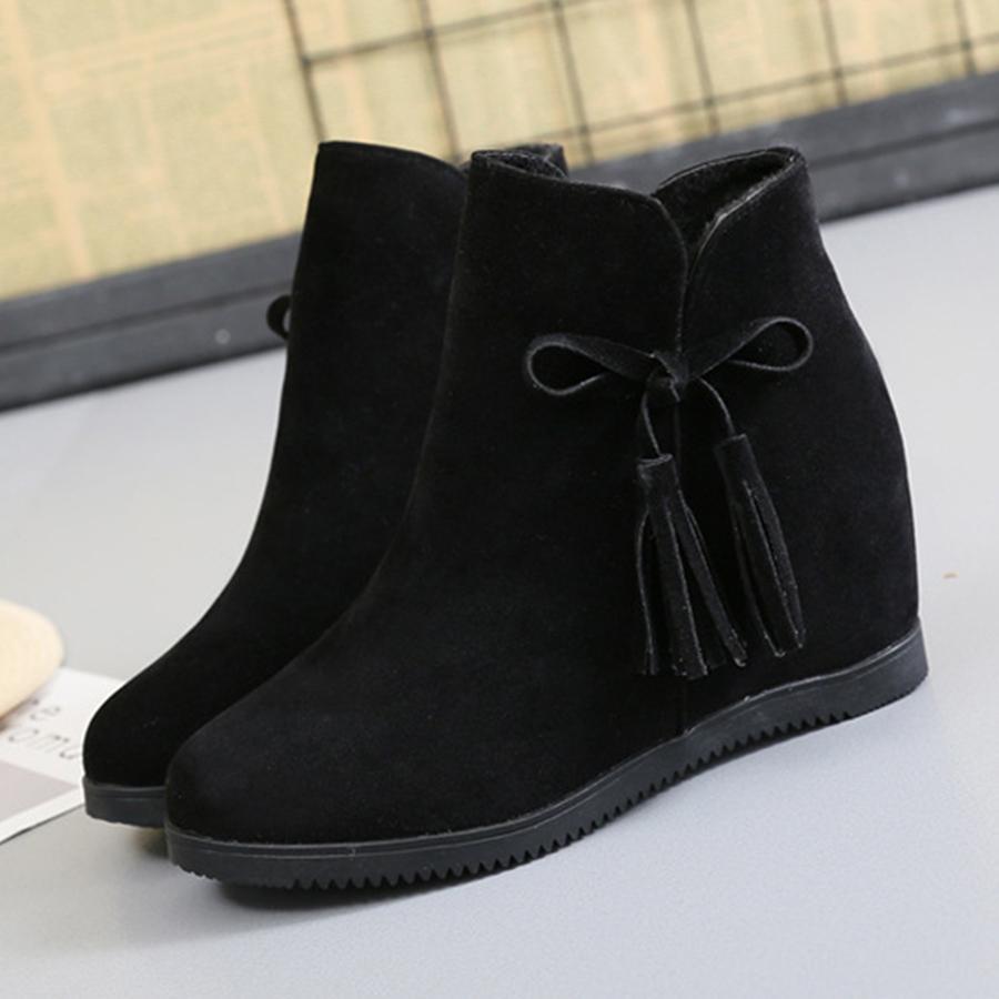 Plain  Invisible  High Heeled  Velvet  Round Toe  Outdoor Ankle Boots