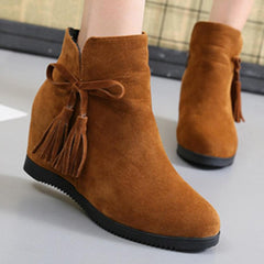 Plain  Invisible  High Heeled  Velvet  Round Toe  Outdoor Ankle Boots