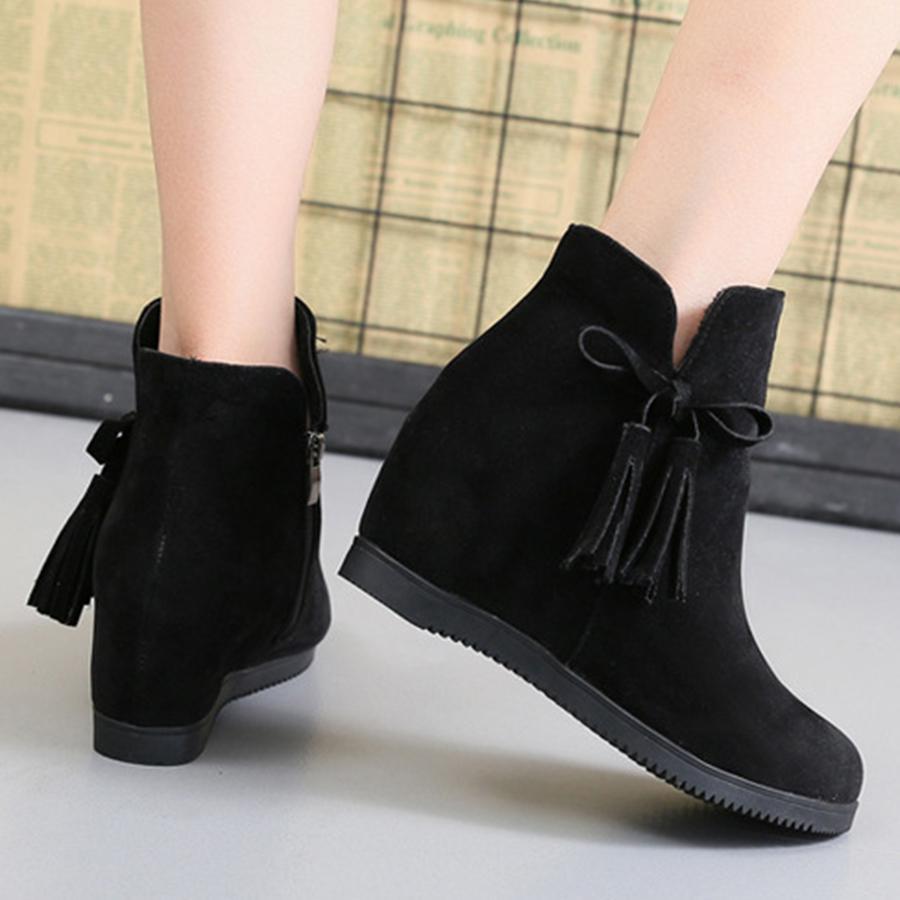 Plain  Invisible  High Heeled  Velvet  Round Toe  Outdoor Ankle Boots