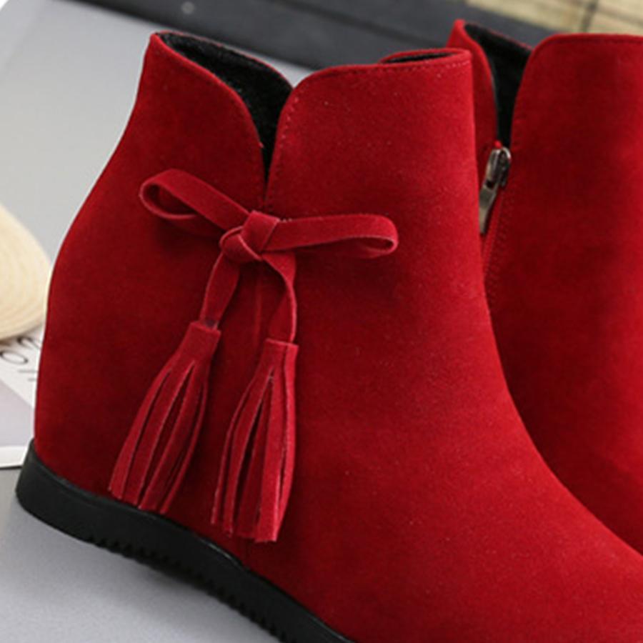 Plain  Invisible  High Heeled  Velvet  Round Toe  Outdoor Ankle Boots