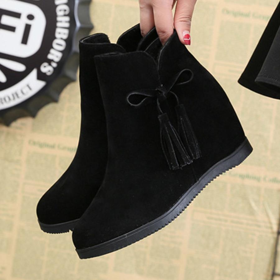 Plain  Invisible  High Heeled  Velvet  Round Toe  Outdoor Ankle Boots