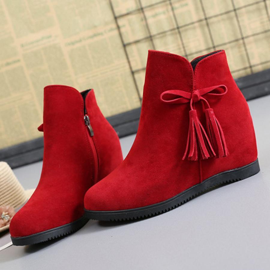 Plain  Invisible  High Heeled  Velvet  Round Toe  Outdoor Ankle Boots