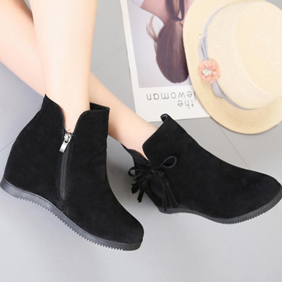 Plain  Invisible  High Heeled  Velvet  Round Toe  Outdoor Ankle Boots