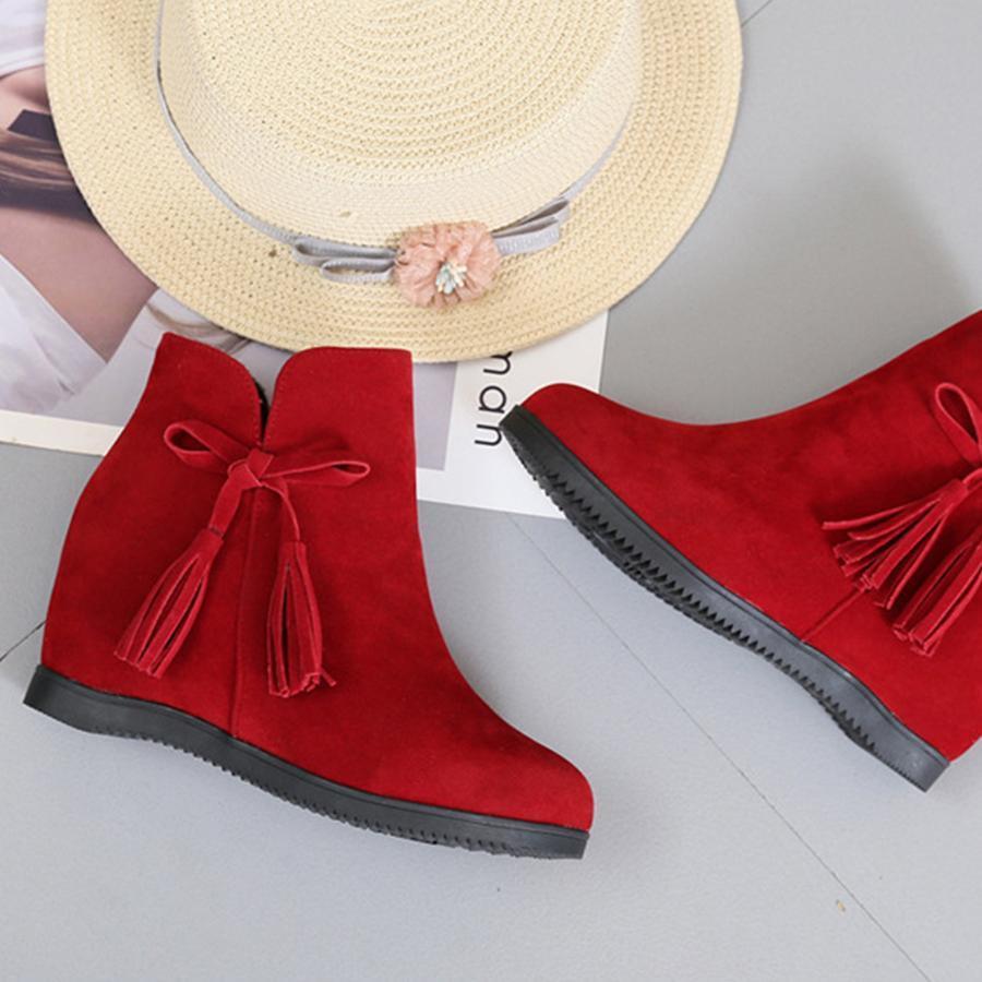 Plain  Invisible  High Heeled  Velvet  Round Toe  Outdoor Ankle Boots