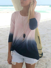 Round Neck Long Sleeve Gradient Dyed T-Shirts
