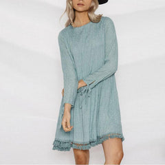 Round Neck Long Sleeve Tassel Casual Dress