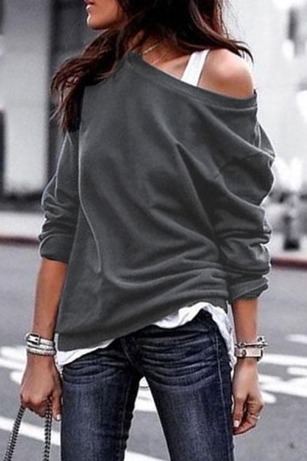 One Shouder Casual Soft Long Sleeve T-Shirt