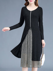 Round Neck  Fake Two-Piece  Plain Maxi Dress