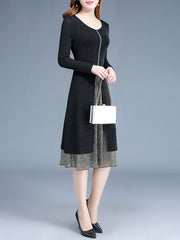 Round Neck  Fake Two-Piece  Plain Maxi Dress