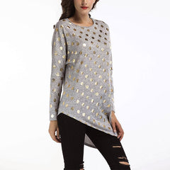 Round Neck Dot Printed Long Sleeve Blouse