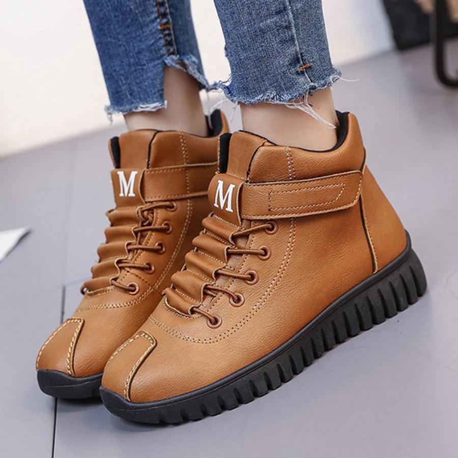 Plain  Flat  Criss Cross  Round Toe  Outdoor Ankle Boots
