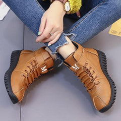 Plain  Flat  Criss Cross  Round Toe  Outdoor Ankle Boots