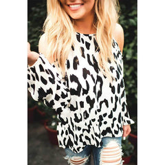 Sexy Round Neck Strapless  Printed Long Sleeve  T-Shirts