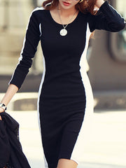 Round Neck  Color Block Bodycon Dress