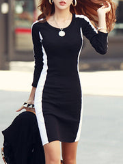 Round Neck  Color Block Bodycon Dress