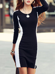 Round Neck  Color Block Bodycon Dress