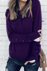 Round Neck Button Plain T-Shirts