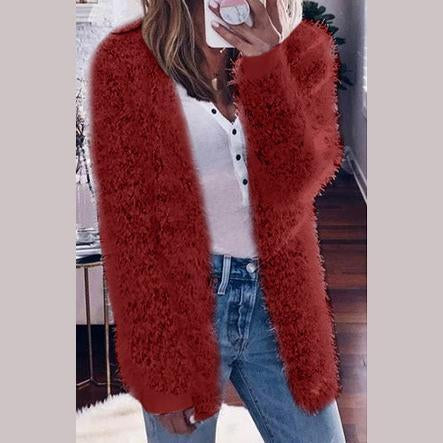 Warm Solid Color Long-Sleeved Plush Outwear Coats