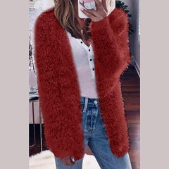 Warm Solid Color Long-Sleeved Plush Outwear Coats