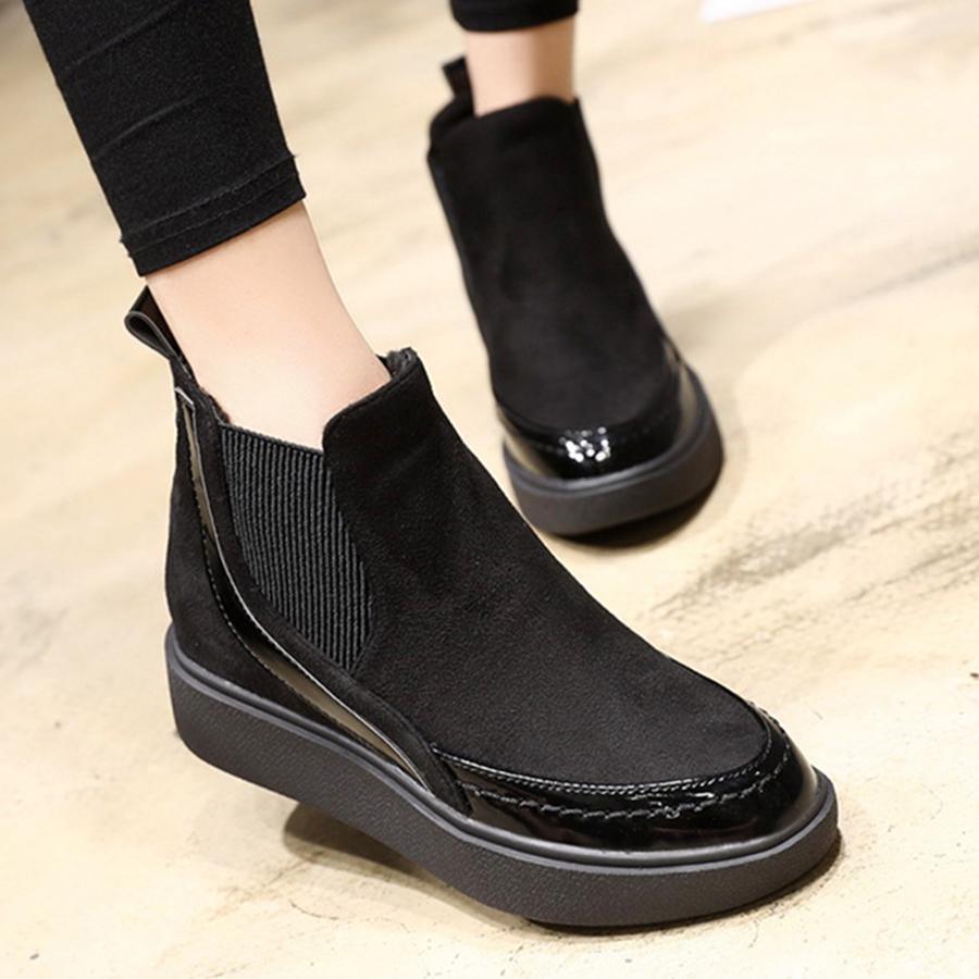 Color Block  Low Heeled  Velvet  Round Toe  Casual Flat Boots