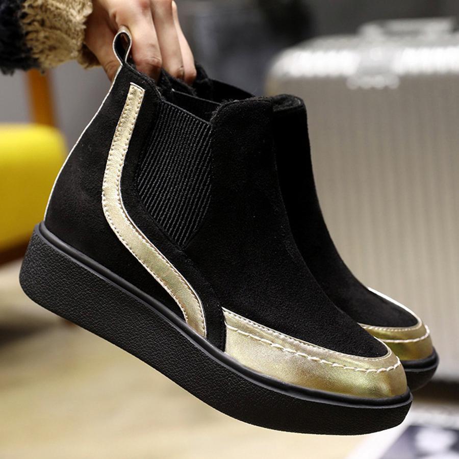 Color Block  Low Heeled  Velvet  Round Toe  Casual Flat Boots