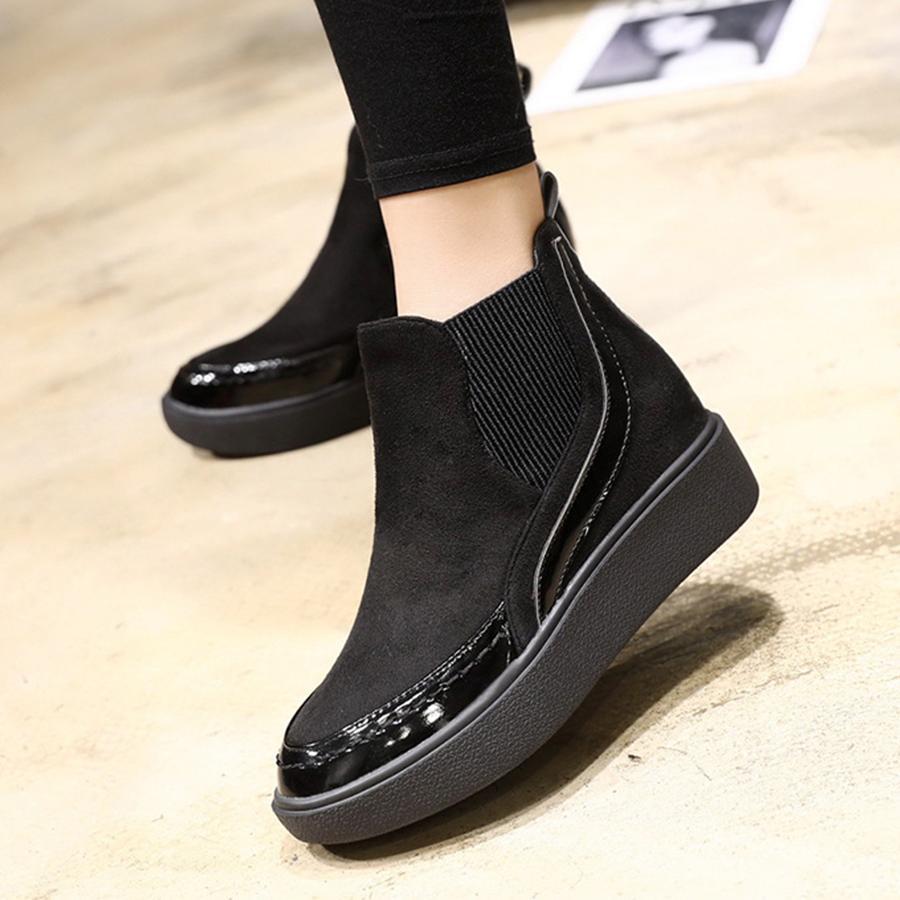 Color Block  Low Heeled  Velvet  Round Toe  Casual Flat Boots