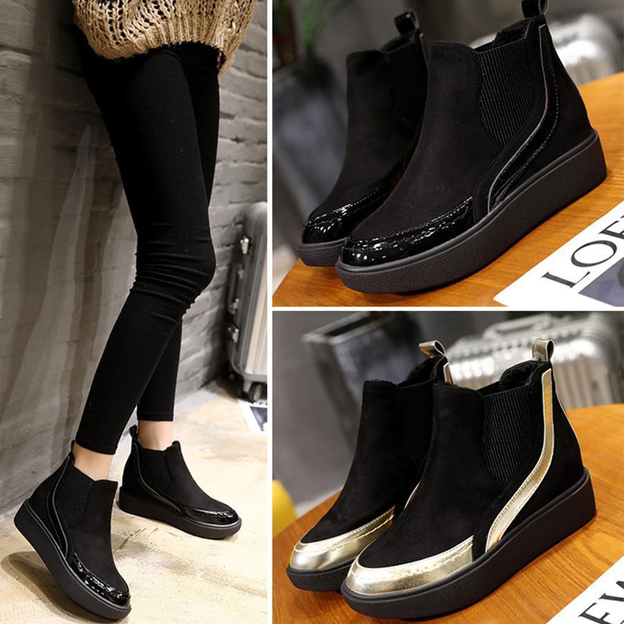 Color Block  Low Heeled  Velvet  Round Toe  Casual Flat Boots