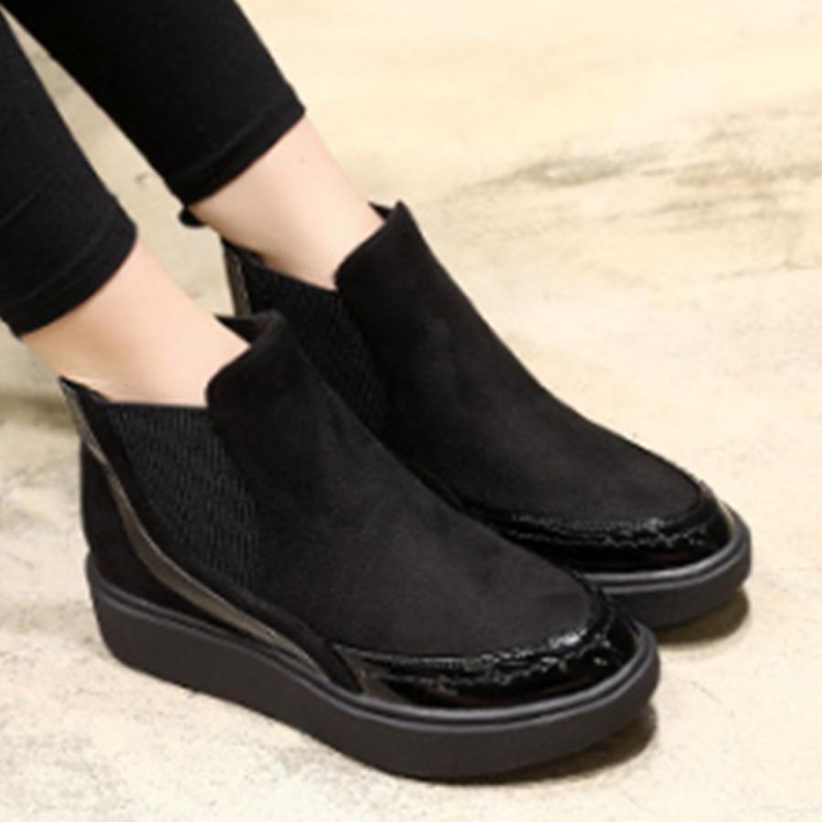 Color Block  Low Heeled  Velvet  Round Toe  Casual Flat Boots