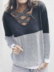 Round Neck Cross Hollow Out V Neck Color Block Two Way Knitting Sweaters