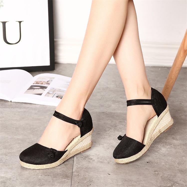 Women's Sandals Wedges Casual Comfort Foreign Trade Tip Hemp Buckle Female Sandals