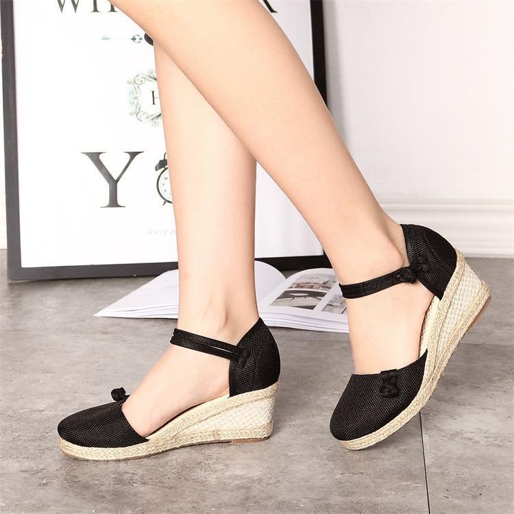 Women's Sandals Wedges Casual Comfort Foreign Trade Tip Hemp Buckle Female Sandals