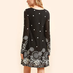 Printed A-Line Round Neck Long Sleeve Casual Dress
