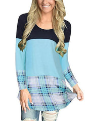 Round Neck Color Block Patchwork Lace Long Sleeve T-Shirts