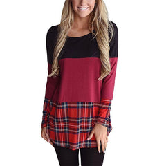 Round Neck Color Block Patchwork Lace Long Sleeve T-Shirts