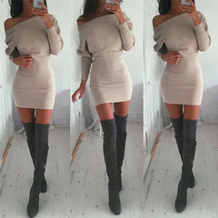 Sexy Off Shoulder Batwing Long Sleeve Bodycon Dress