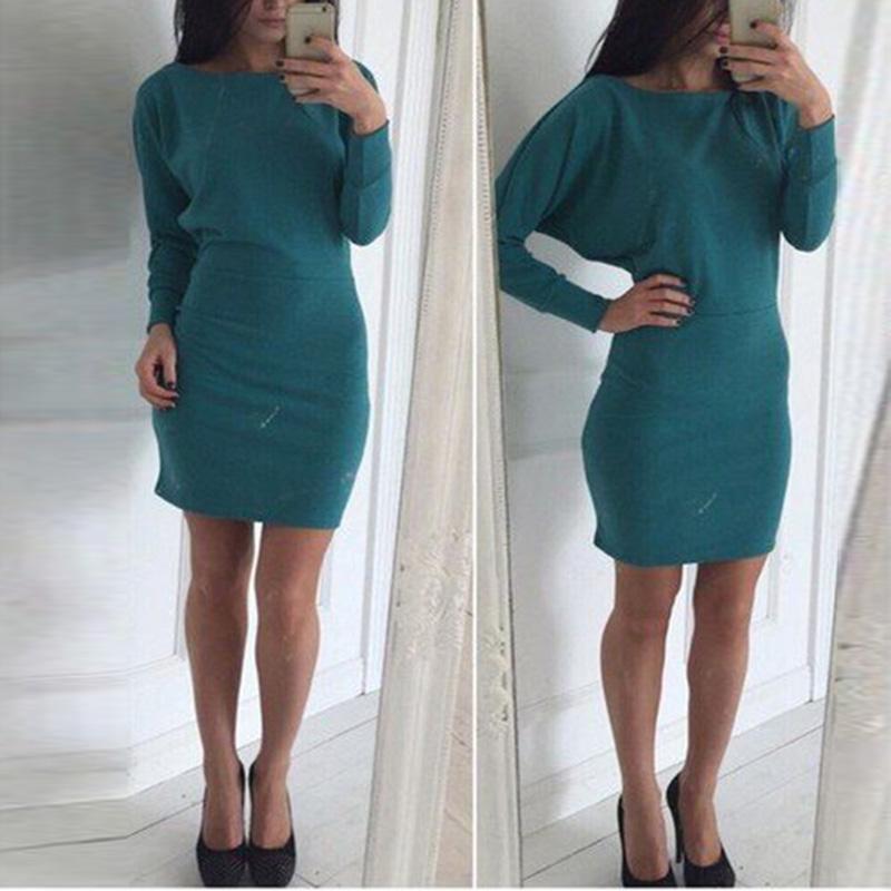 Sexy Off Shoulder Batwing Long Sleeve Bodycon Dress