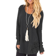 Round Neck Lace Patchwork Hollow Out Knitted Sweaters