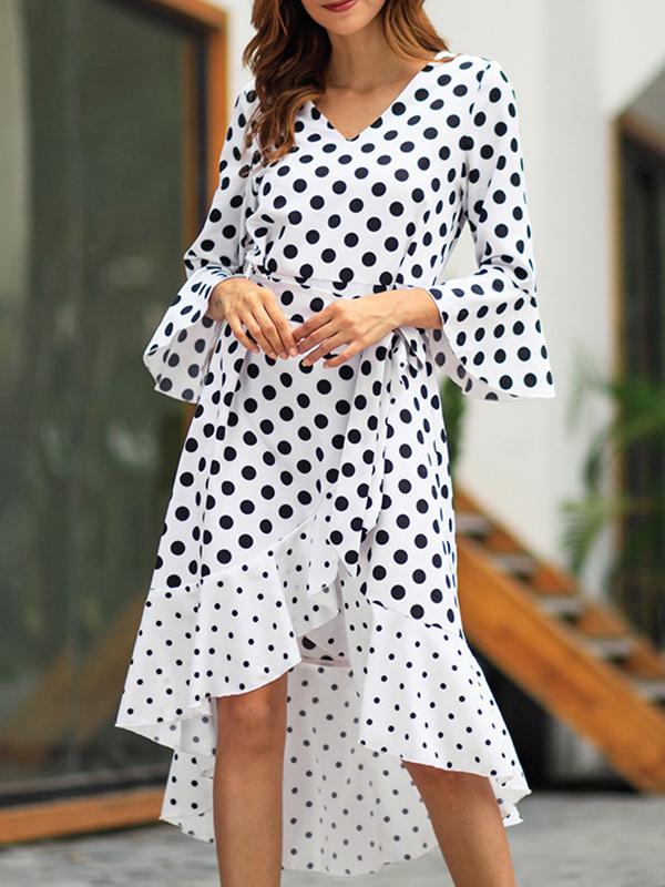 Woman Street Fashion Pot Printed V Neck Maxi Dresses